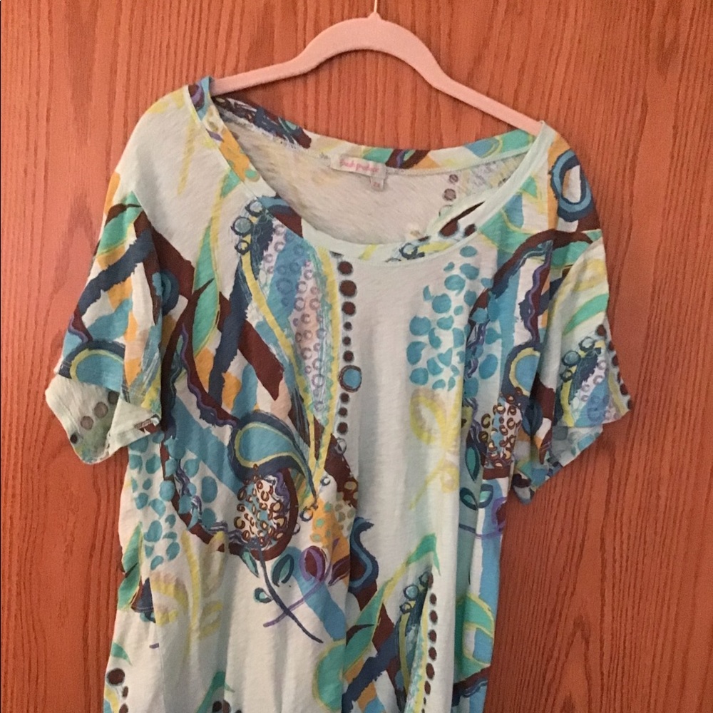 Tropical fresh Produce blouse, cut outs in back!